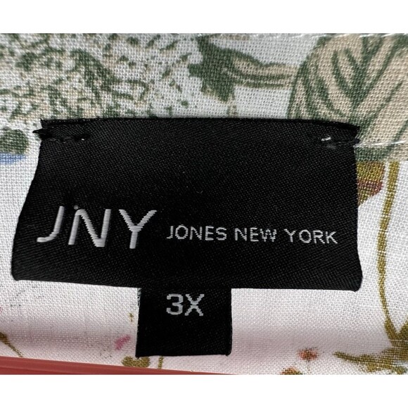 JNY Jones New York Top Womens 3X Linen Blend Floral Button Roll Tab Peasant Boho - Picture 13 of 15